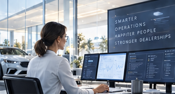 An operations desk in an automotive showroom — concept illustration